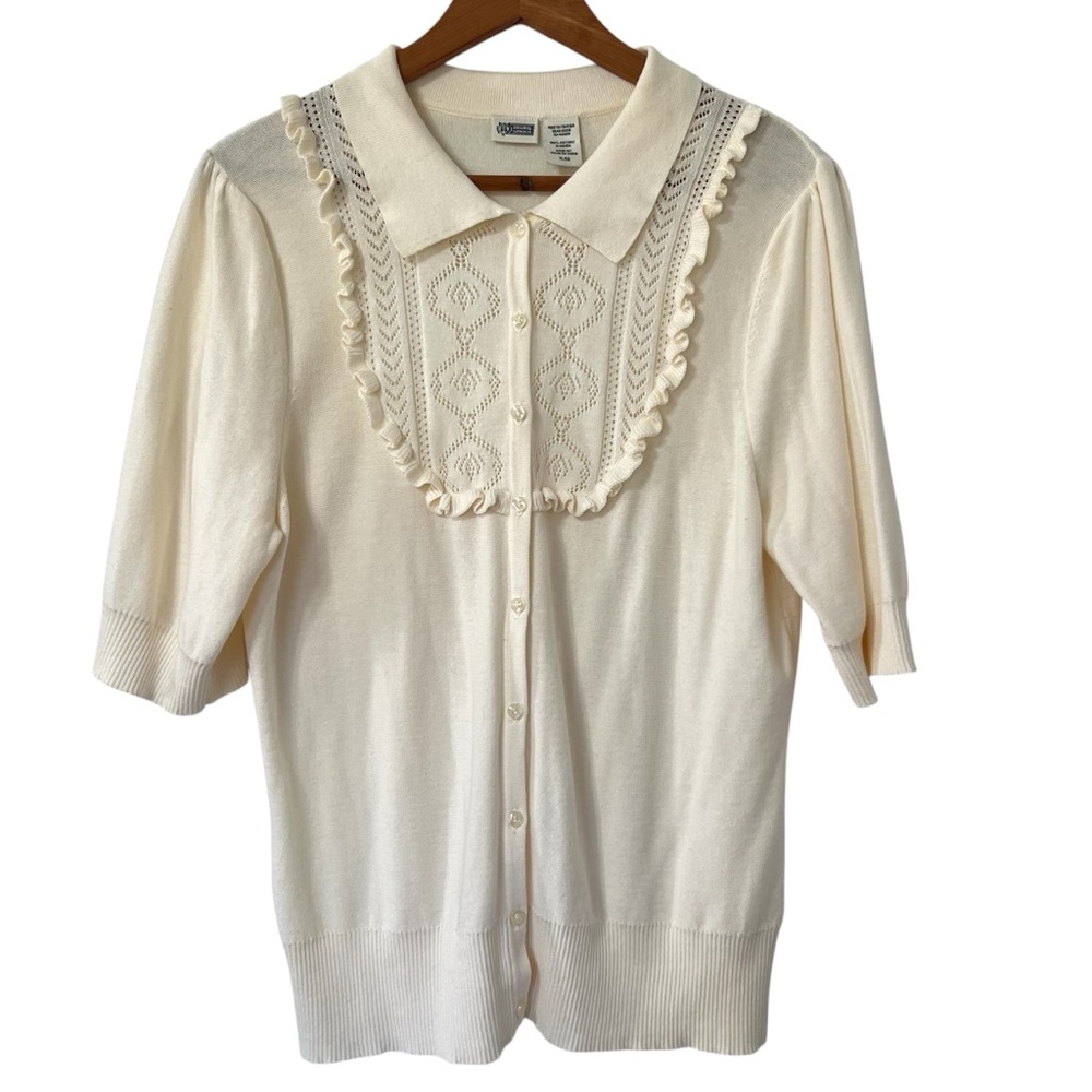 Vintage Y2K Route 66 Dainty Romantic Soft Girl Cottagecore Cream Knit Top XL